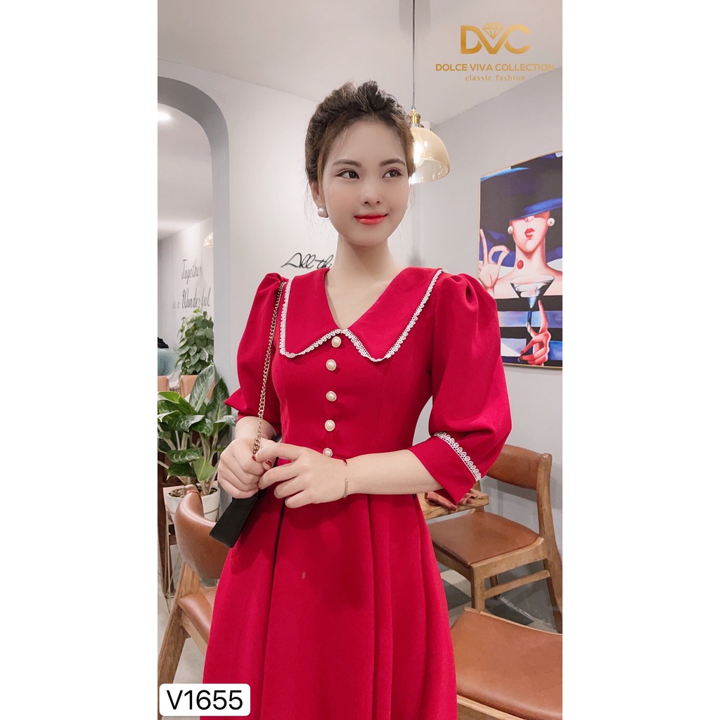 Váy xòe đỏ tay lỡ V1655 - ĐẸP SHOP DVC ( Ảnh mẫu và ảnh trải sàn do shop tự chụp ) | BigBuy360 - bigbuy360.vn