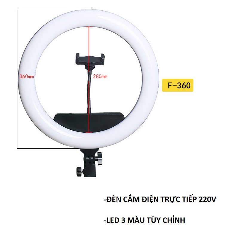 [ Đèn LẺ ] Đèn livestream F360 36cm 1 KẸP điện thoại gim điện trực tiếp, ánh sáng 3 màu tùy chỉnh được,live spa makeup.