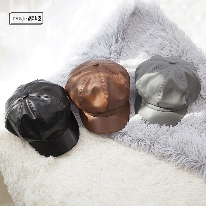 Mũ Beret Da Cao Cấp Màu Trơn Phong Cách Hàn Quốc Thời Trang Thu Đông Dành Cho Nữ
