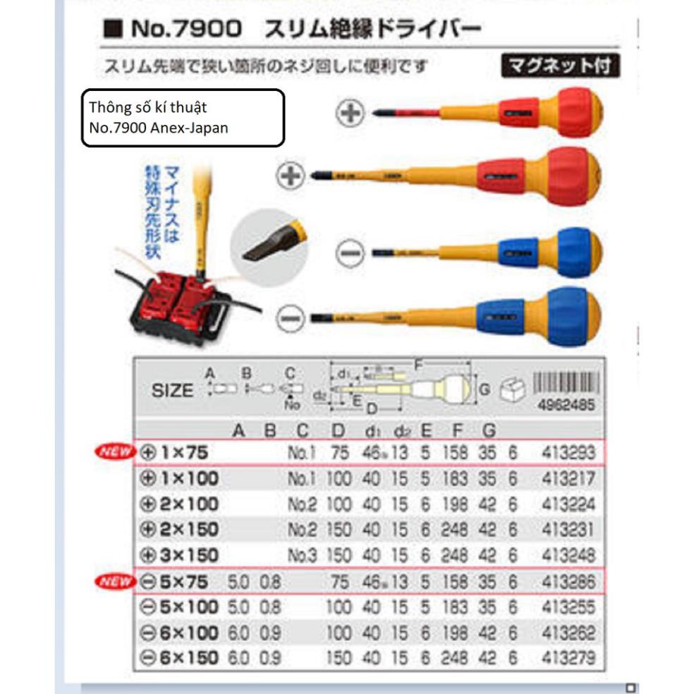 Tô vít cách điện cán tròn No.7900 Anex Sản Phẩm Chính Hãng
