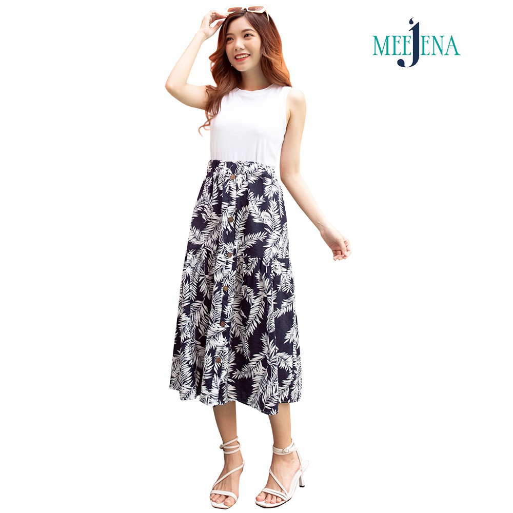 Chân Váy Xòe 42-60 kg Vải Đũi Hoa Qua Gối Eo Thun MEEJENA - 3368 | BigBuy360 - bigbuy360.vn