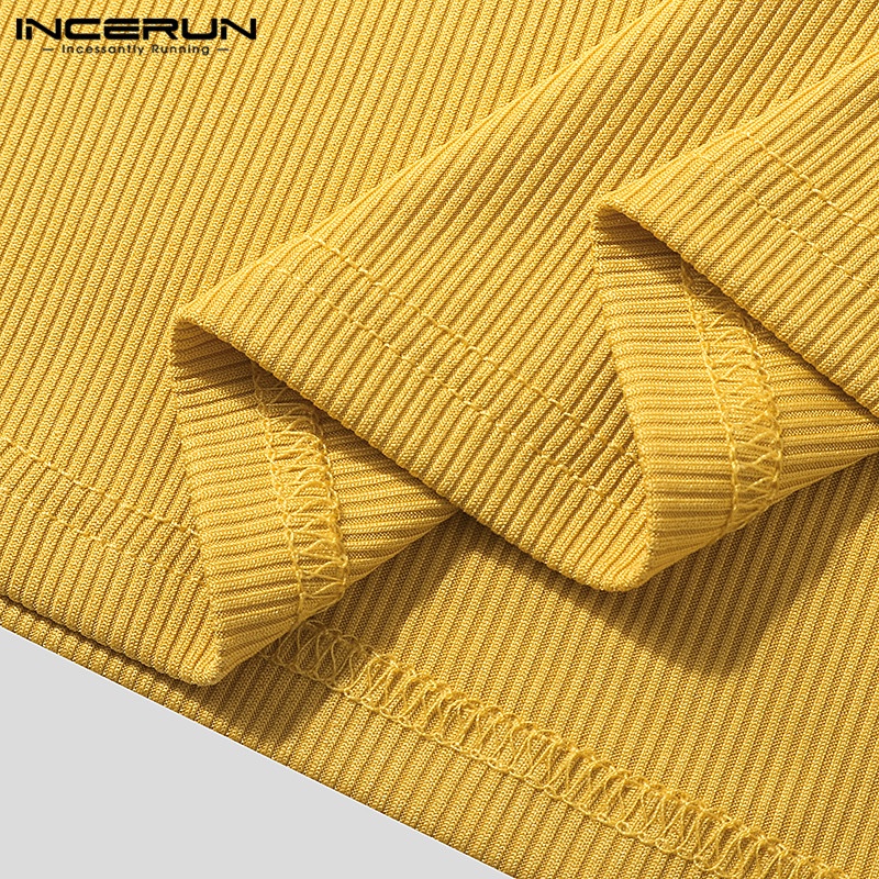 Áo thun Incerun dệt kim tay ngắn màu trơn cá tính cho nam