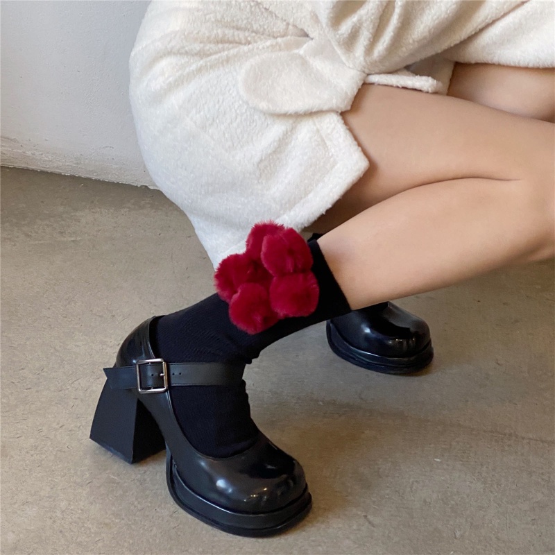 Vớ Lông Nhung Họa Tiết Hoa / Trái Tim 3D Phong Cách Lolita Vintage Nhật Bản Dành Cho Nữ