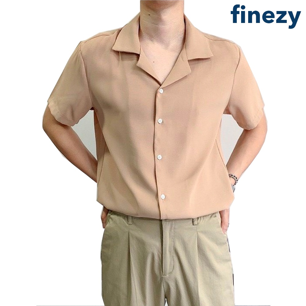 Áo sơ mi nam nữ cộc tay cổ vest Finezy, vải cotton, thoáng mát trẻ trung