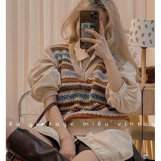 Áo gile nữ đẹp áo len thổ cẩm chất đẹp phong cách hàn quốc lizhouse