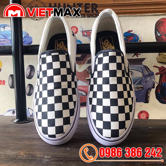 Giày Thể Thao Slip On Lười Caro Đen Trắng Nam Nữ