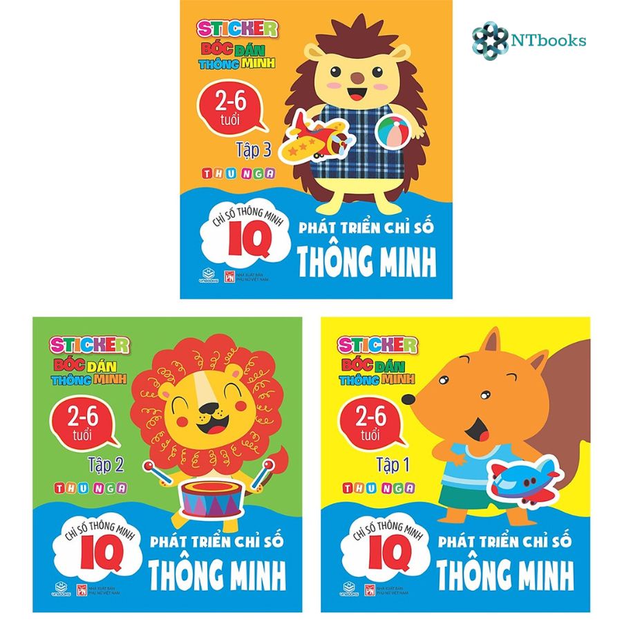 Sách - Combo 3 Quyển Sticker bóc dán thông minh - Phát triển Chỉ số thông minh IQ 2-6 tuổi