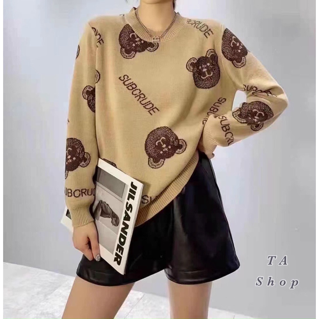 Áo len cổ tròn họa tiết bo gấu siêu đẹp