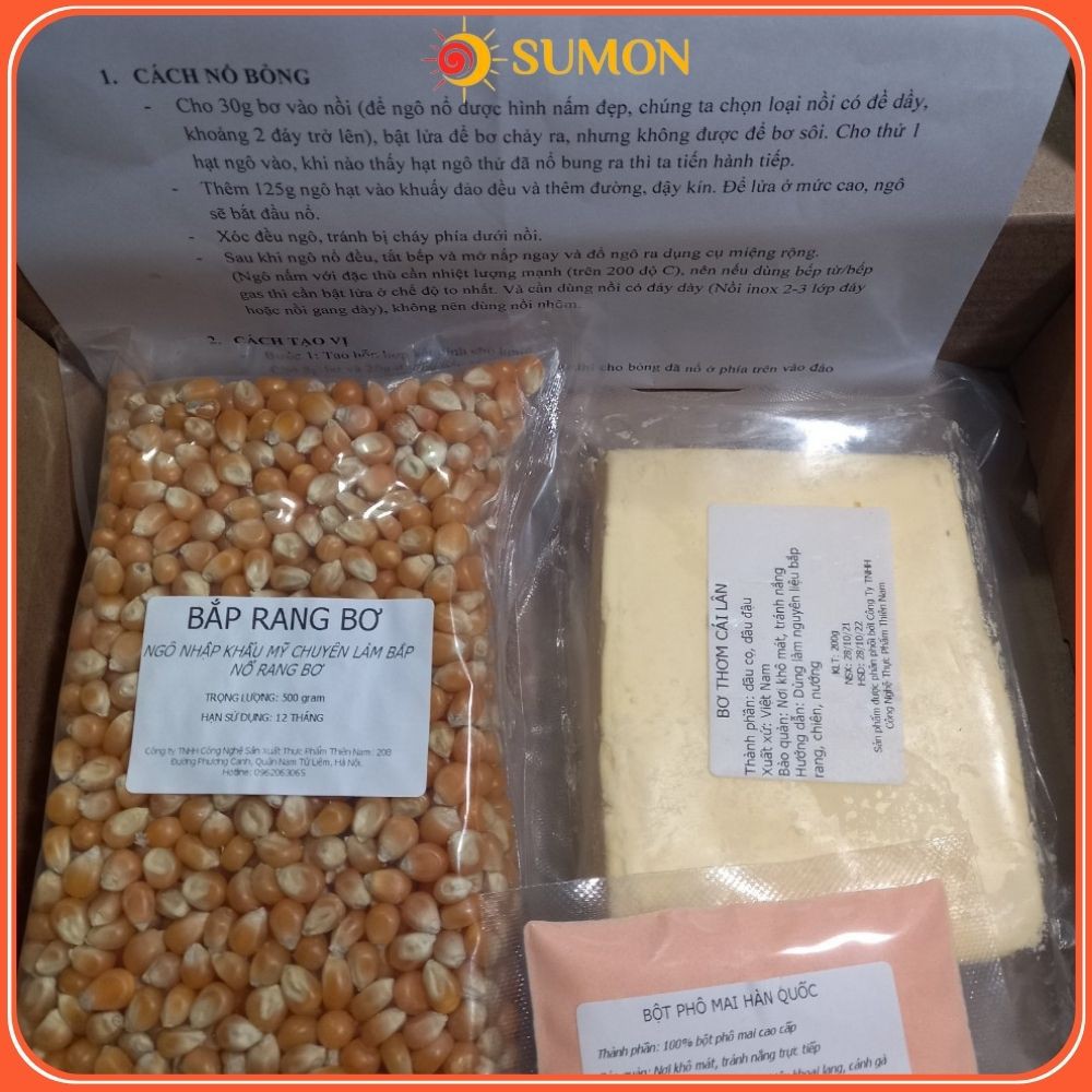 Ngô Mỹ Bắp Mỹ set đầy đủ SUMON bắp mỹ làm bắp rang bơ gồm (bắp 500g+bơ thơm 200g+ phômai 50g) MS40