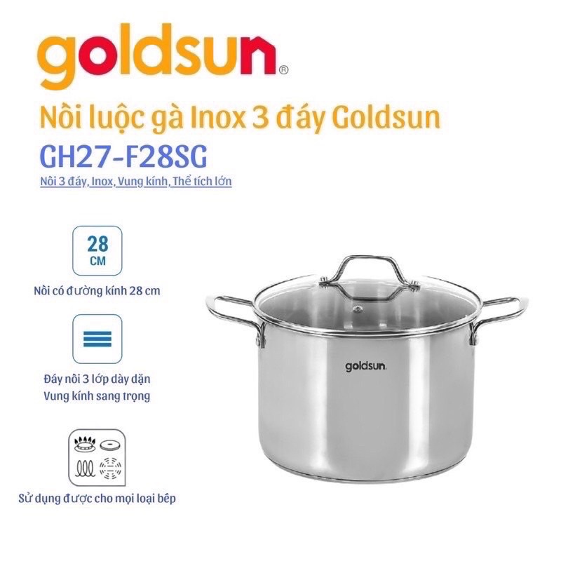 Nồi luộc gà inox Goldsun GE43-1302SG size 26-28-30cm dùng cho tất cả loại bếp