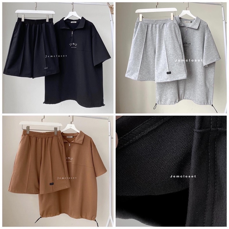 SET Quần và Áo POLO khoá cổ Chất cotton unisex (hàng có sẵn)