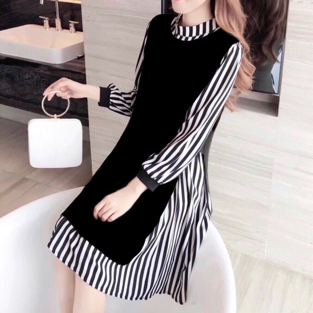 Set sọc đen phối áo đen (kèm hình thật)