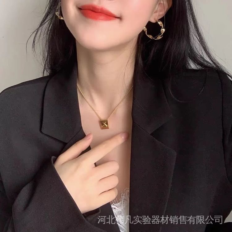 Square Pendant Necklace with 26 Letters Style Yellow Square