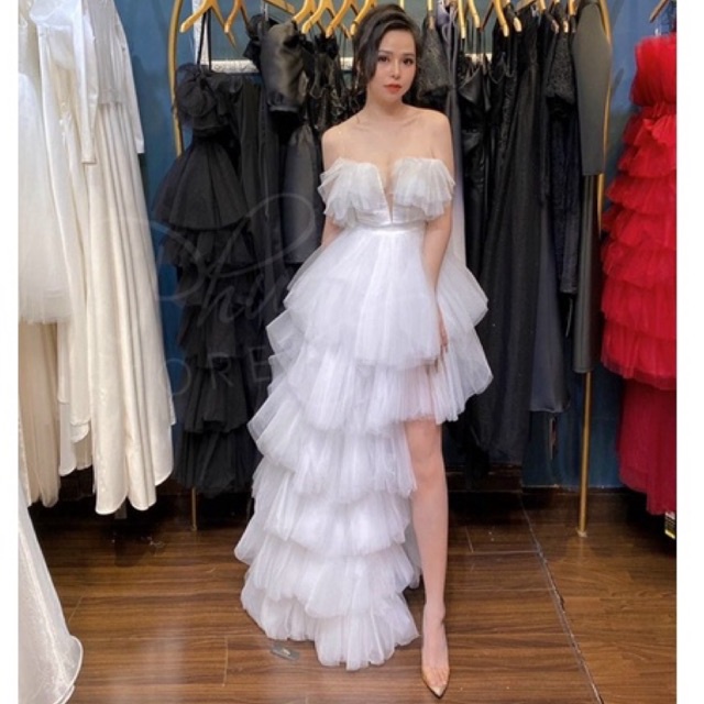 Đầm dự tiệc dạ hội công chúa cao cấp nhiều tầng lệch tà