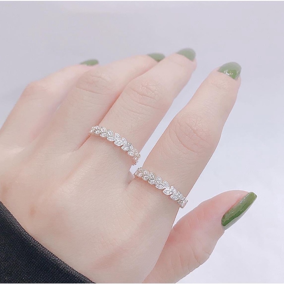 Nhẫn nữ bạc Aura đẹp kIểu lá hở nhỏ xinh đính đá-AURASILVER-N14