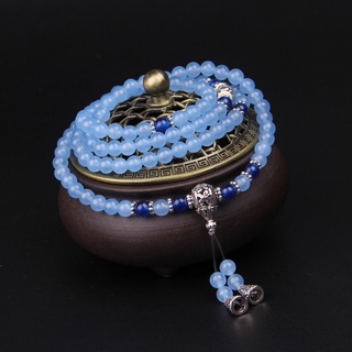 Vòng tay pha lê Aquamarine tự nhiên được thánh hiến 108 hạt Vòng tay Trang sức 6mm Vòng tay phù hợp Vòng tay trang sức thời trang pha lê