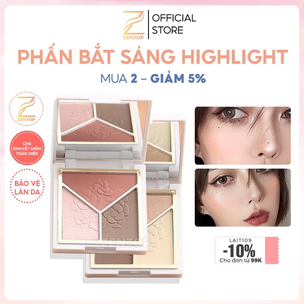 Phấn bắt sáng highlight, tạo khối, má hồng 3 màu Lameila kèm cọ trang điểm xinh ZENTOP | BigBuy360 - bigbuy360.vn