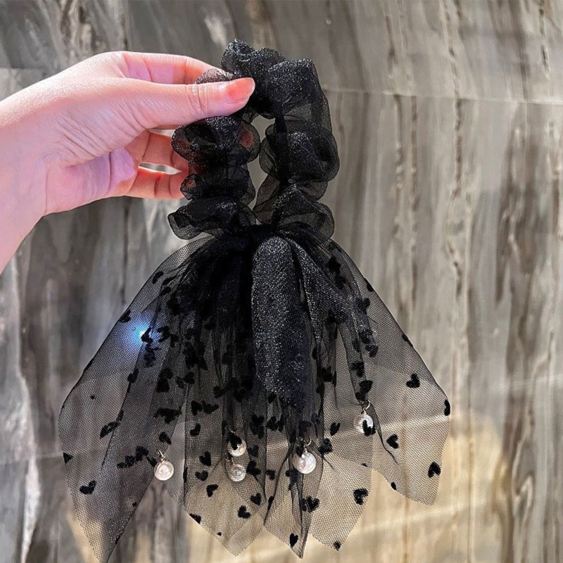 Dây Buộc Tóc Đuôi Ngựa Dài Họa Tiết Chấm Bi Phối Ren Xinh Xắn Cho Nữ
