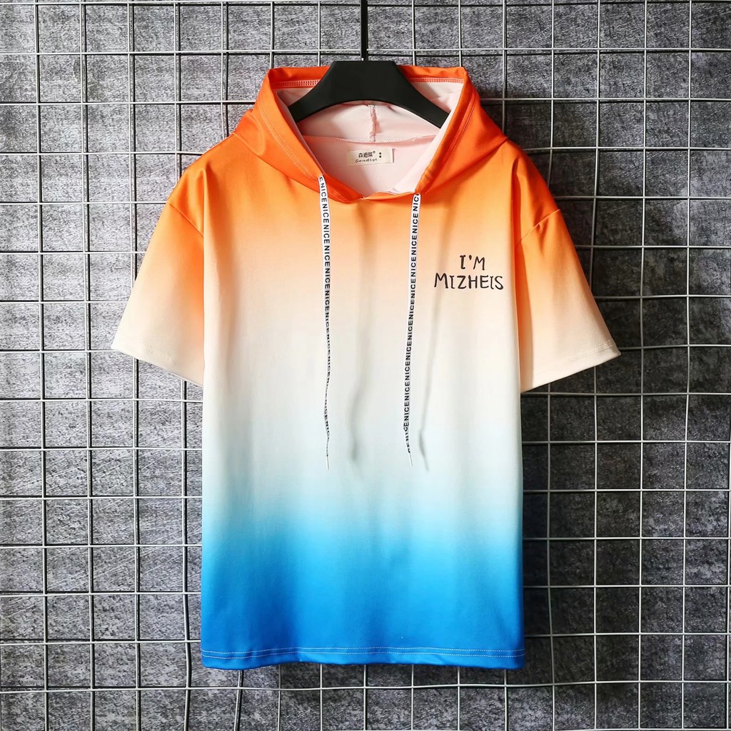 Áo hoodie tay ngắn phối màu in chữ phong cách trẻ trung cho nam | BigBuy360 - bigbuy360.vn