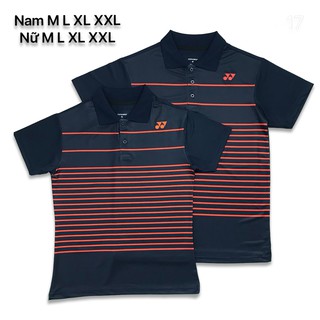 Áo thun cầu lông yonex cổ bẻ 2019 nam nữ đen 1 áo