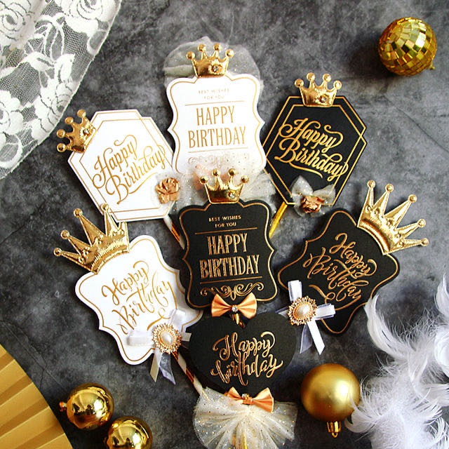 CREST [Spot] Thẻ Giấy Chèn Bánh Kem Hình Vương Miện Mừng Sinh Nhật
