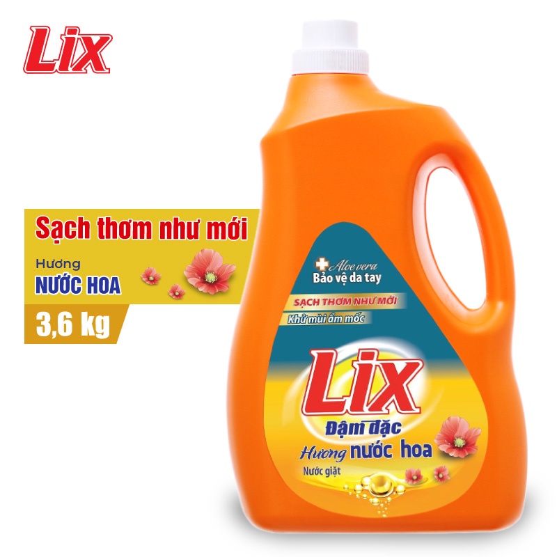 Nước giặt Lix đậm đặc hương hoa chai 3.6kg làm sạch cực nhanh vết bẩn NGH10 tăng gấp đôi sức mạnh giặt tẩy quần áo