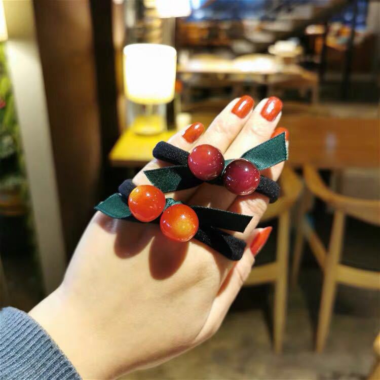 Dây cột tóc cao su đính quả Cherry đáng yêu xinh xắn