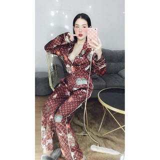 Bộ Pijama lụa LV nâu Quảng Châu