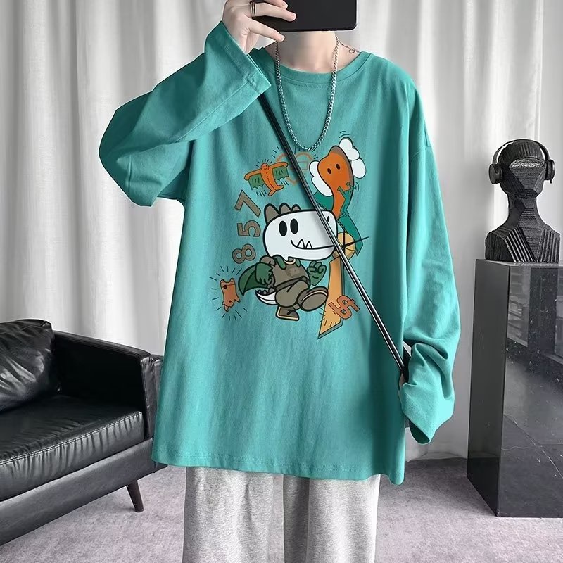 Áo Thun Tay Dài Dáng Rộng In Họa Tiết Hoạt Hình Phong Cách Hip Hop Hàn Quốc Thời Trang Cho Nam Và Nữ size M-5XL