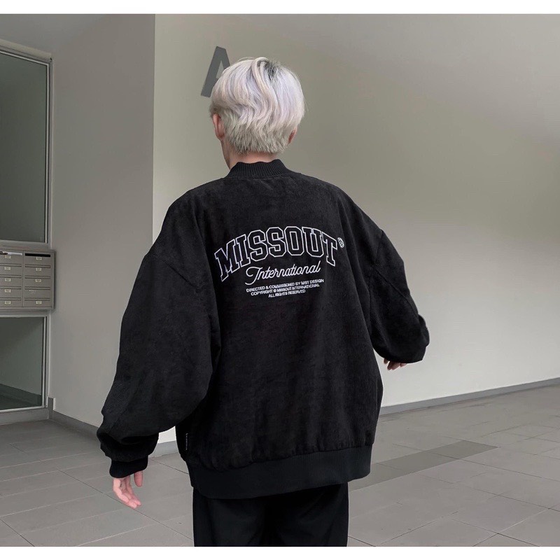 Áo khoác Bomber Missout TYPO for You form rộng vân nhung tăm