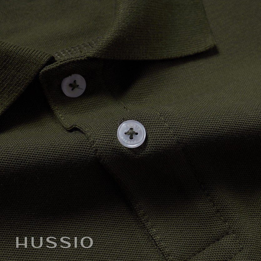 Áo polo nam HUSSIO tay ngắn màu rêu sang trọng | BigBuy360 - bigbuy360.vn