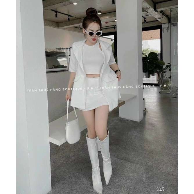 💓 Set đồ nữ 3 món áo croptop chân váy ôm kèm áo vest FREESHIP set bộ dễ thương