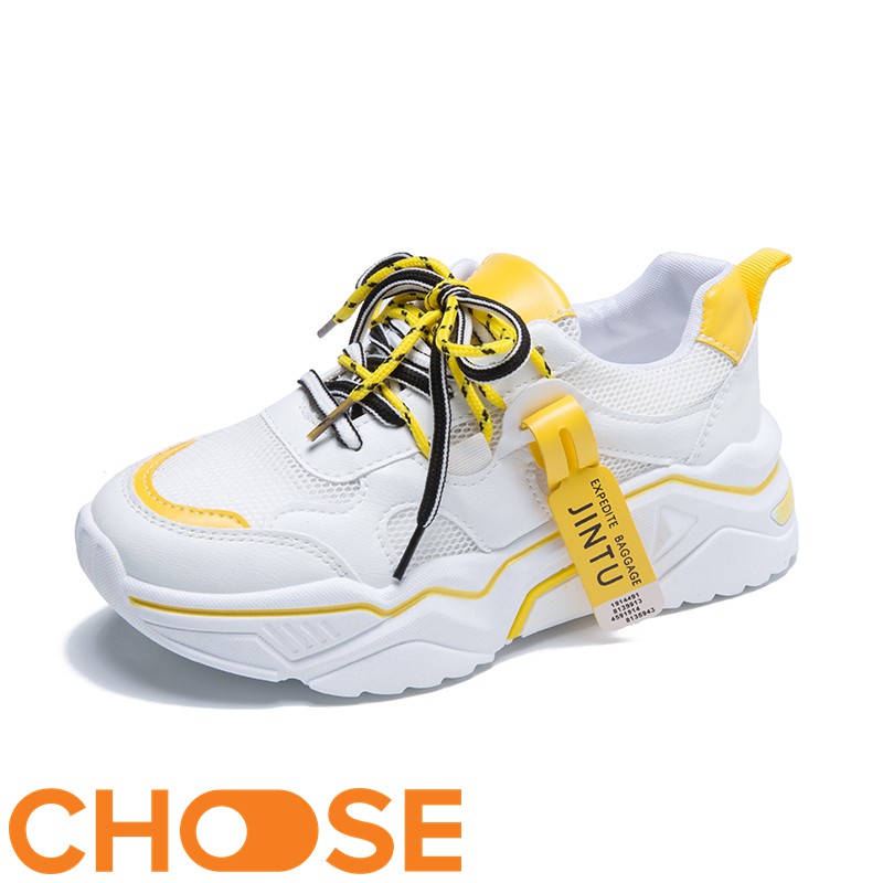 Giày Nữ Độn Đế Sneaker Thể Thao Nữ Choose Viền Màu Nổi Bật Đặc Sắc Xanh Vàng Hồng Trắng G2911