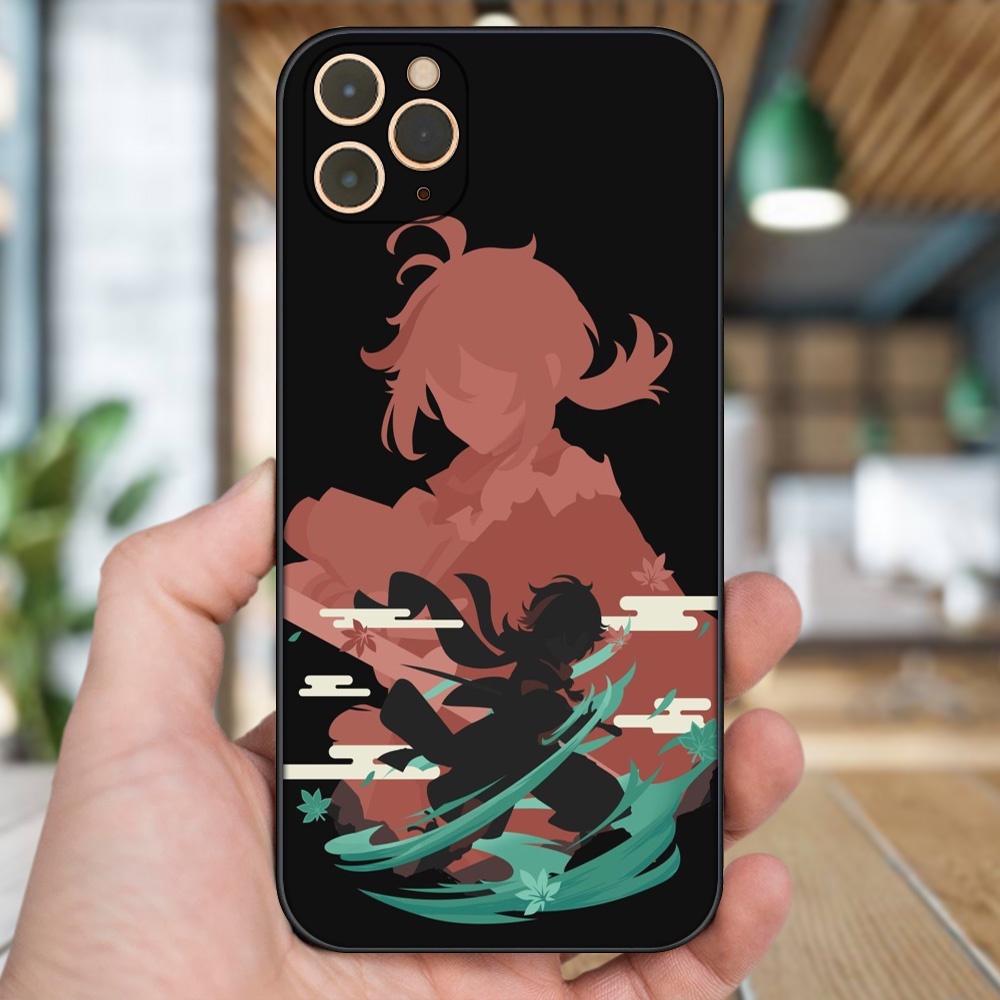 Ốp lưng iPhone 11 Pro Max dẻo đen cạnh vuông in hình Kazuha Genshin Impact