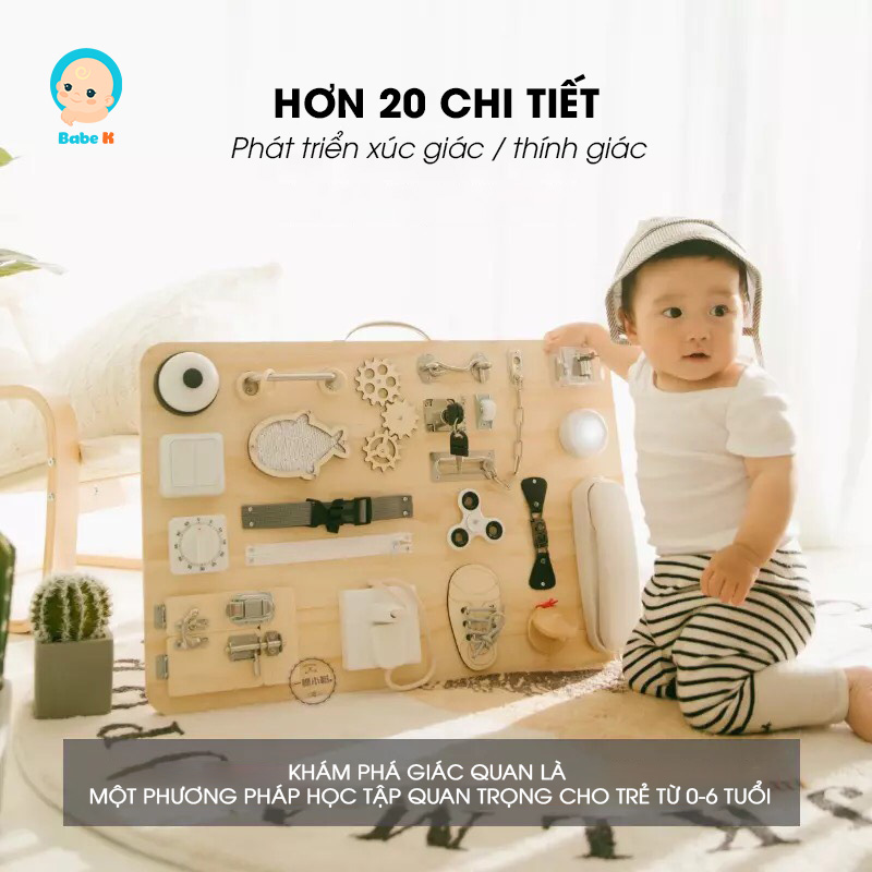 BUSY BOARD Bảng Bận Rộn không sắc nhọn, bảng gỗ thông minh, đồ chơi gỗ cho bé  - Shop Babe K