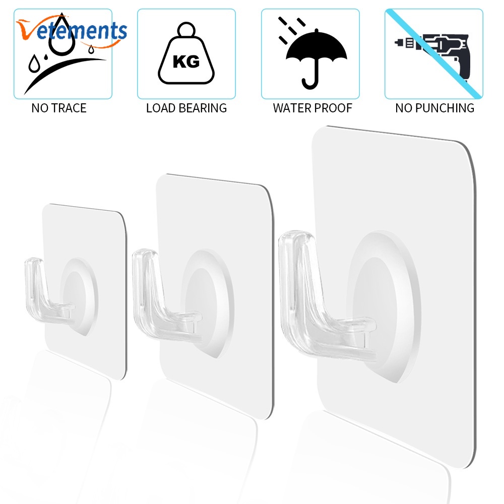 Móc Dán Tường Trong Suốt Không Đục Lỗ Chịu Lực Cao Tiện Dụng Cho Nhà Bếp/Phòng Tắm
