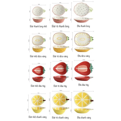 🍍🍋Bát đĩa sứ hình hoa quả 3D