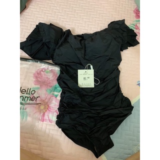 (Có sẵn) bikini liền thân trễ vai đen