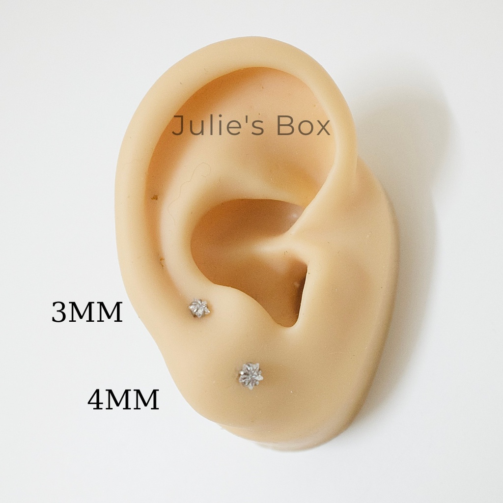 Khuyên Tai 2 Đầu Đá Ngôi Sao Màu Bạc Unisex Titanium Không Gỉ Không Ngứa Không Đen julies box 66