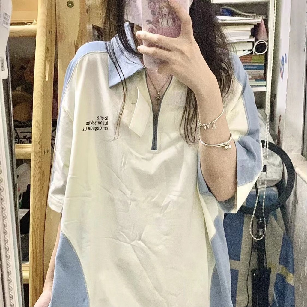 Jiashucheng Áo Thun polo Ngắn Tay Form Rộng Phong Cách Trẻ Trung Dành Cho Nữ