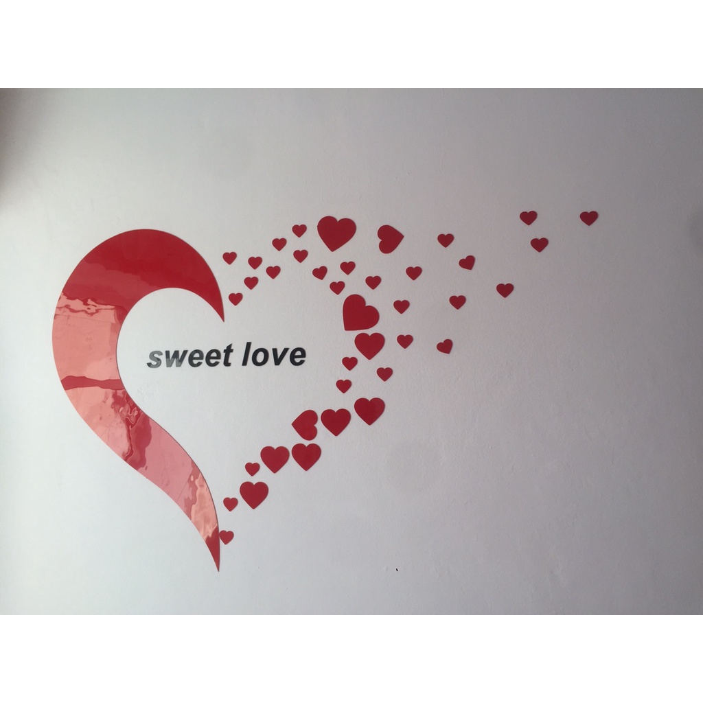 Tranh dán tường mica 3d decor khổ lớn trái tim sweet love lãng mạng trang trí, phòng ngủ, phòng cưới Nhiều Size - EPeBen