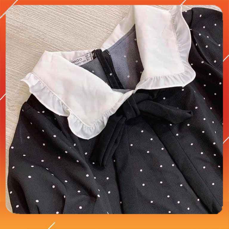 Đầm bầu ngắn tay chấm bi cổ bèo trắng M033 chất chéo thái thời trang thiết kế freesize