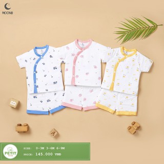 Bộ cộc tay trẻ em cài chéo petit họa tiết kẻ Moon