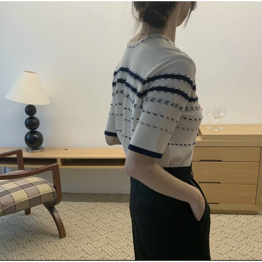 Áo Len Ngắn Tay Cổ Tròn Thiết Kế Mới Thời Trang Dành Cho Mùa Hè