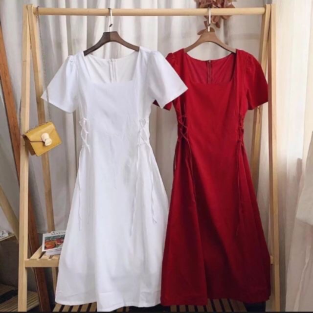 Đầm trắng dự tiệc dây đan eo 2 màu siêu xinh | BigBuy360 - bigbuy360.vn