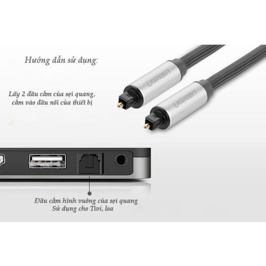 Cáp Audio Quang (Toslink, Optical) Dài 1M Ugreen 10539 vỏ nhôm - Hàng Chính Hãng