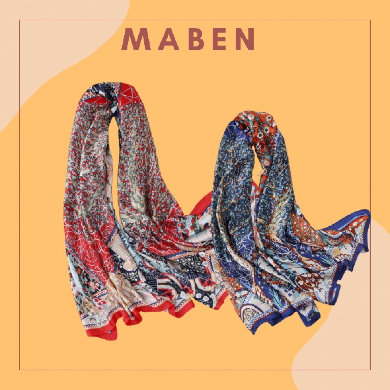 Khăn choàng cổ lụa cao cấp in hình cây size 90x180cm - Maben