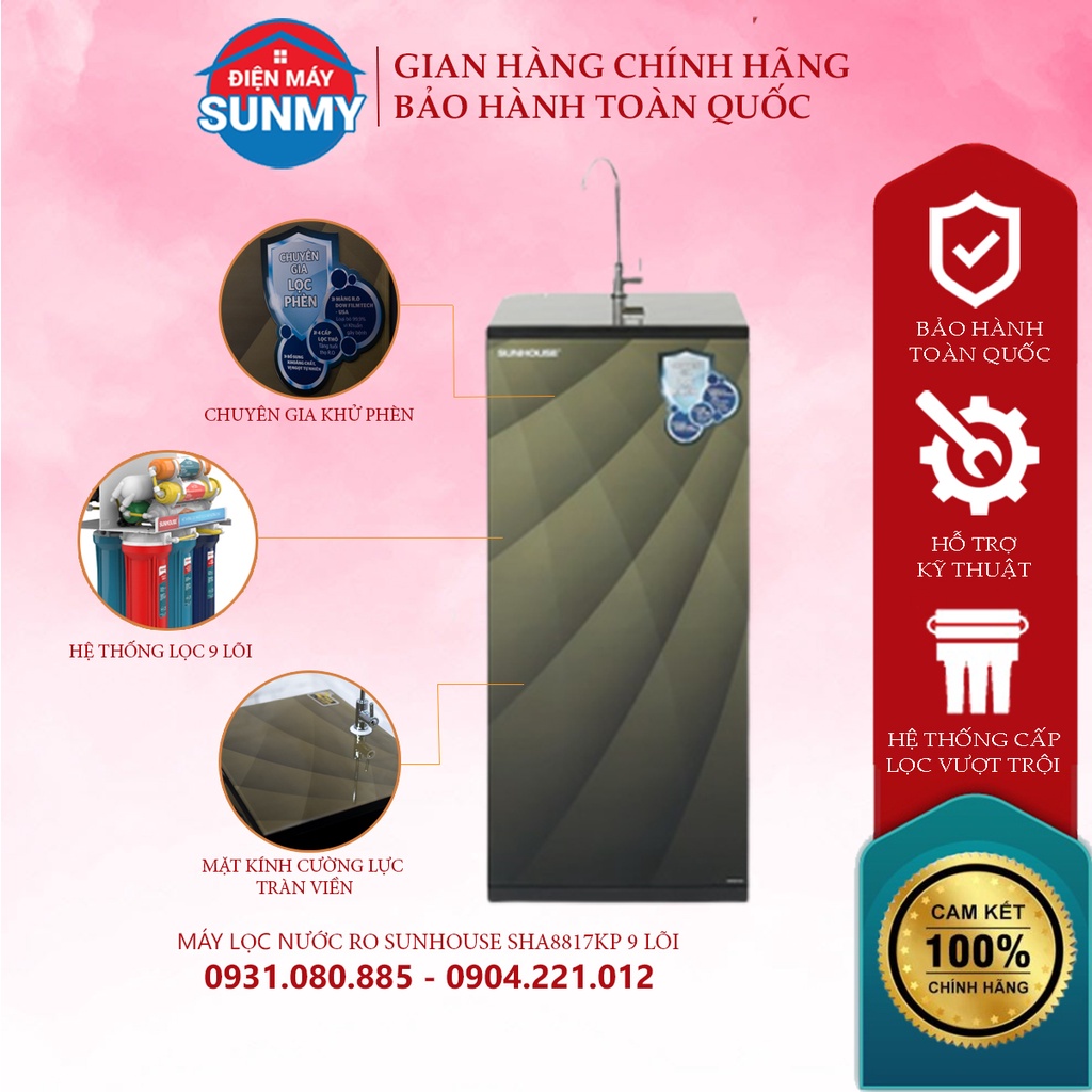 Máy lọc nước khử phèn. RO Sunhouse SHA8817KP 9 lõi - Bảo hành chính hãng