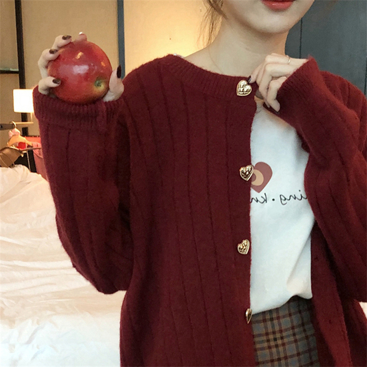 SUXI Áo Khoác Cardigan Dệt Kim Màu Trơn Dáng Rộng Phong Cách Hàn Quốc Ngọt Ngào