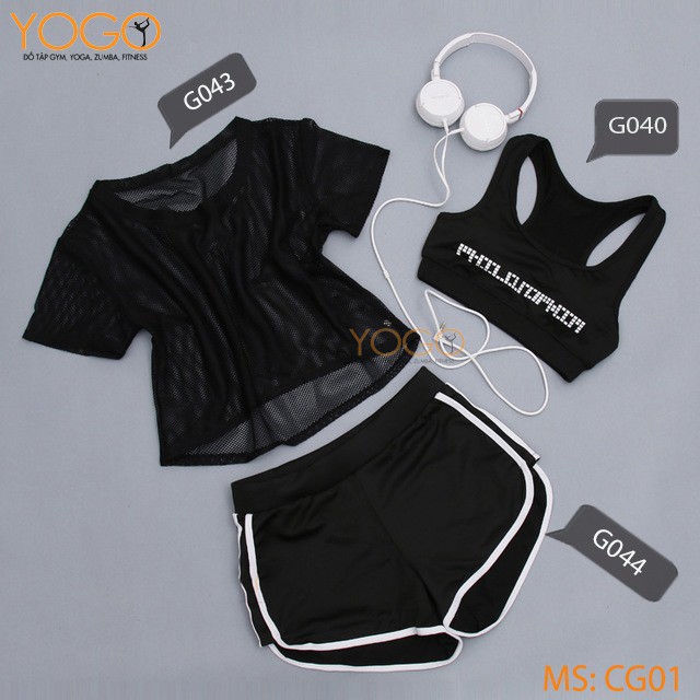 Áo lưới croptop thể thao form rộng thoáng mát kết hợp với áo bra tập gym yoga trẻ trung cá tính YOGO G043